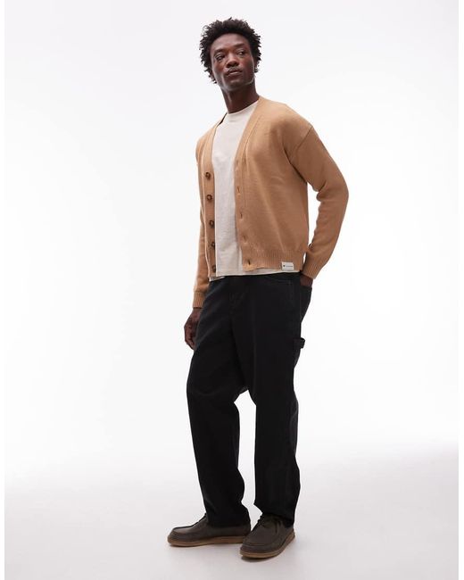 CAT WWR White Merino Wool Blend Loose Fit Knit Cardigan With Back Logo for men