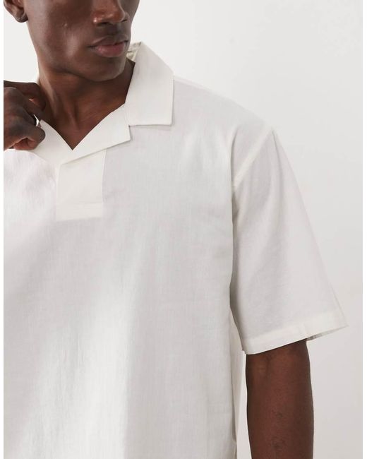 Only & Sons White Relaxed Fit Polo With Linen for men