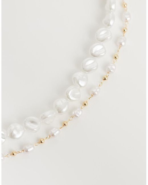 ASOS White Pack Of 2 Mini Freshwater Faux Pearl Necklace