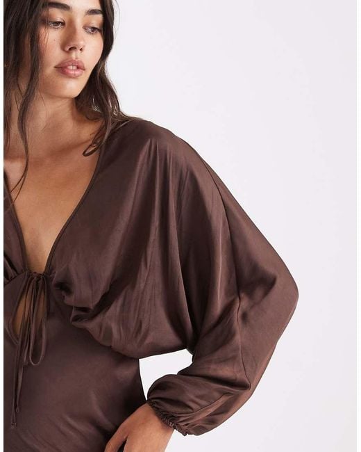 ASOS Brown Batwing Plunge Blouse