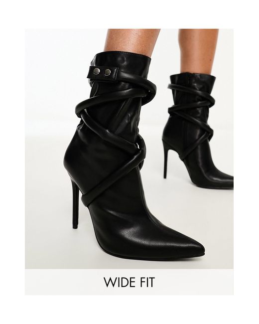 SIMMI Black Simmi London Wide Fit Alps Rope Detail Heeled Ankle Boots