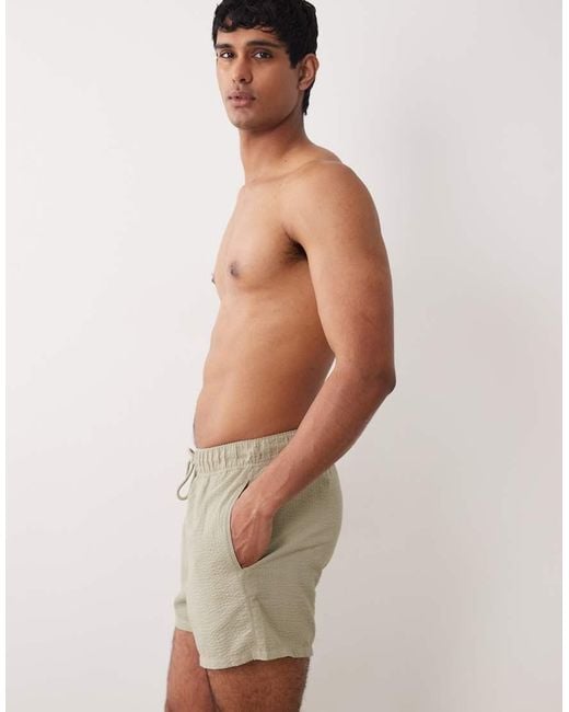ASOS Green Short Length Seersucker Swim Shorts for men