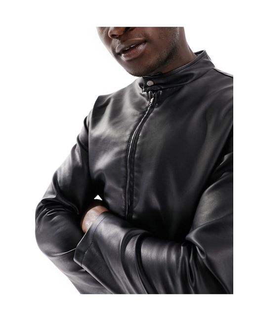 French Connection Black Tall Faux Leather Racer Jacket for men
