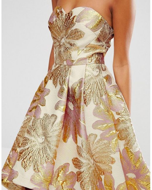 Chi Chi London Bardot Metallic Jacquard Midi Dress With High Low Hem | Lyst