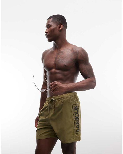 Barbour Green Large Logo Swim Shorts for men