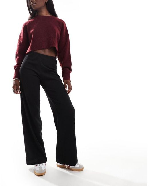 Pimkie Black Textured Wide Leg Trousers
