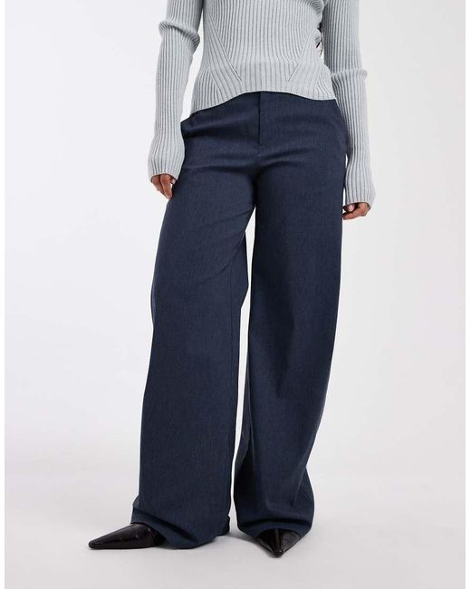 Collusion Blue Bengaline Tailored Low Rise Trousers