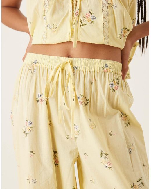 ASOS Natural Ditsy Frill Button Up Cami And Trouser Pyjama Set