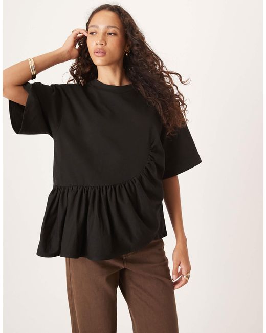ASOS Black Boxy Tee With Asymmetric Peplum Hem