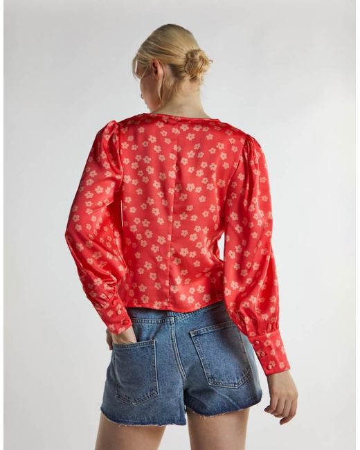 Glamorous Red V Neck Blouses