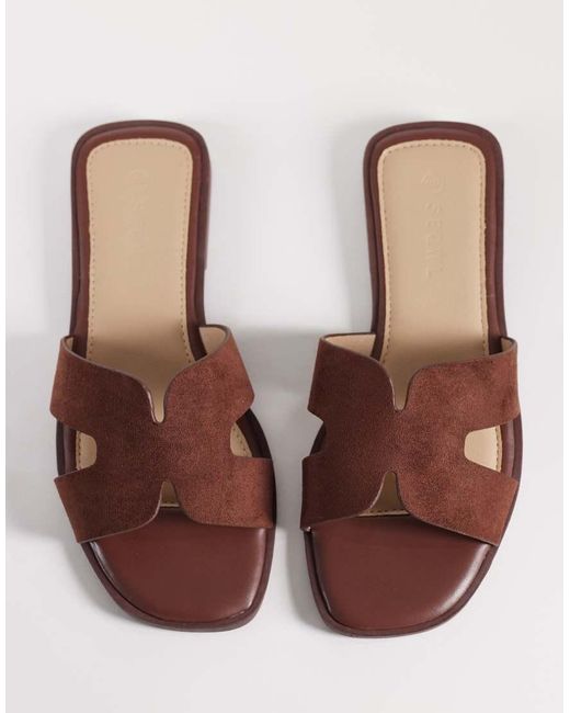 SEQWL Wide Fit Brown Storke Flat Sandals