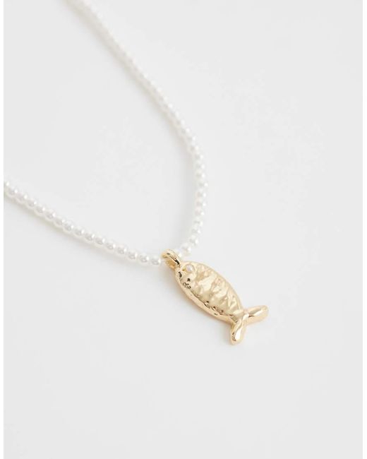 ASOS Natural Asos Design Curve Faux-Pearl Beaded Necklace With Fish Pendant