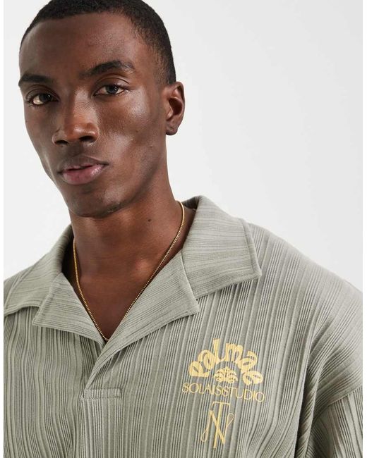 ASOS Gray Super Heavyweight Oversized Polo With Chest Floral Graohic for men