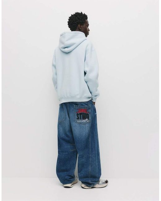 Pull&Bear Blue Basic Hoodie for men