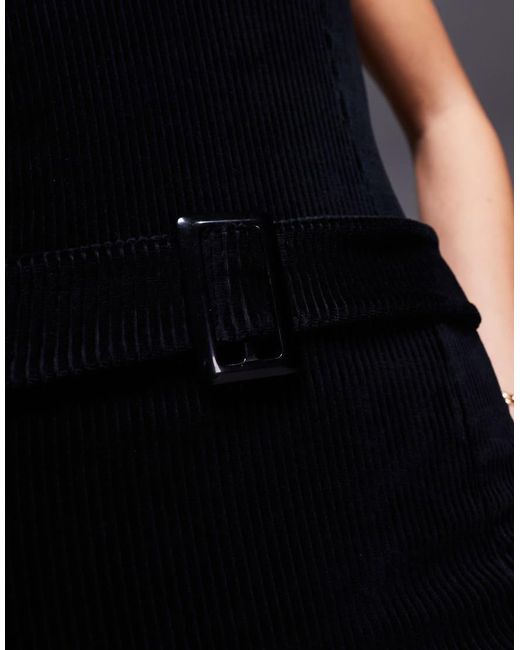 ASOS Black High Neck Belted Cord Mini Dress