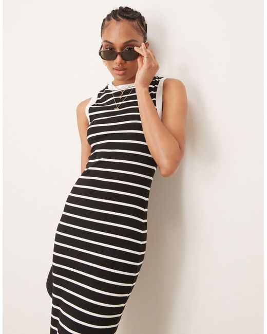 ASOS Black Asos design tall – geripptes tanktop-midikleid im stil der 90er