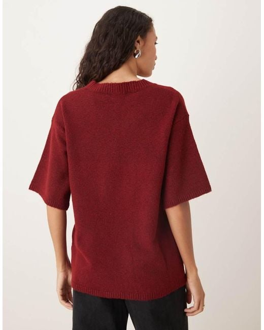 Glamorous Gebreide Top Met Korte Mouwen in het Red