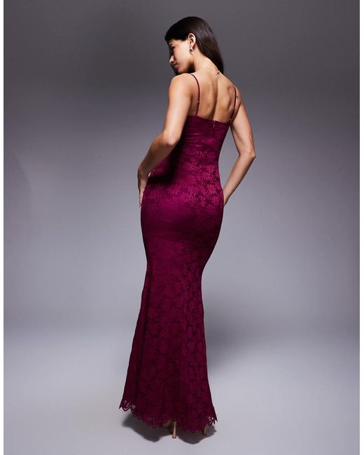 Wanderdoll Purple Leah Structured Cami Lace Fishtail Maxi Dress
