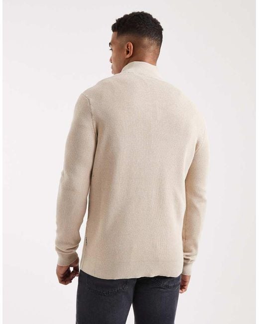Only & Sons White Ribbed Half Zip Jumper for men