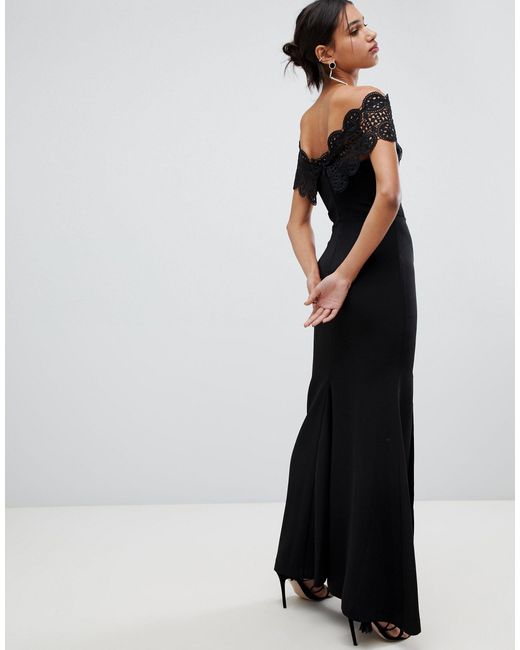 lace bardot maxi dress