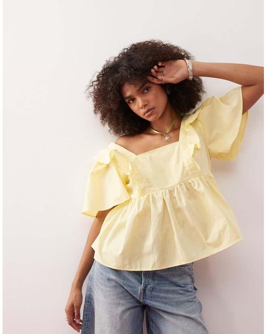 Reclaimed Vintage Natural Baby Doll Smock Top With Frills