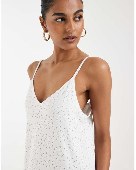 Vero Moda White Jersey Floral Broderie Cami Midi Dress