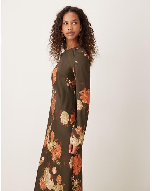 ASOS Natural Seamed Matt Satin Slip Maxi Dress
