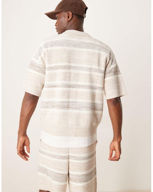 ASOS – locker geschnittenes strick-polohemd in Natural für Herren