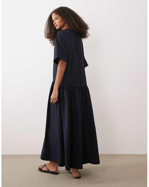 ASOS Black Dropped Waist T-shirt Midi Dress
