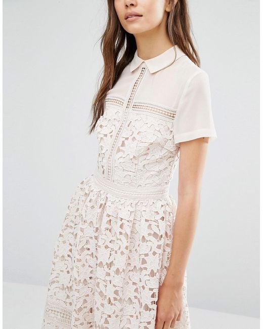 Warehouse Lace Collar Midi Dress | Lyst UK