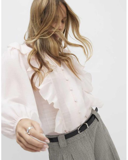 River Island White Long Sleeve Frilled Shirt