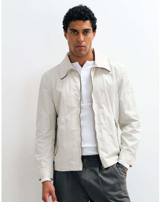 Mango White High Neck Zip Through Jacket for men