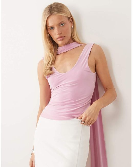 ASOS Pink Slinky Plunge Scarf Detail Top