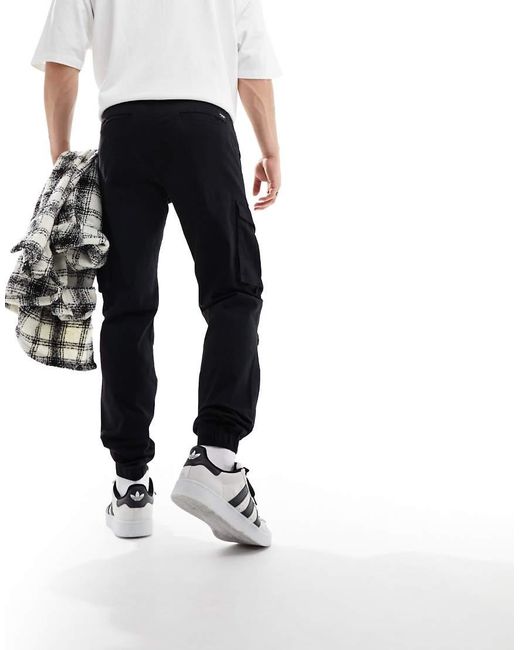 Jack & Jones Black Tapered Cuffed Cargo Trousers for men