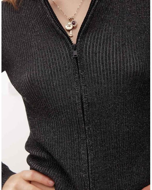Monki Black Ribbed Knitted Double Zip Cardigan