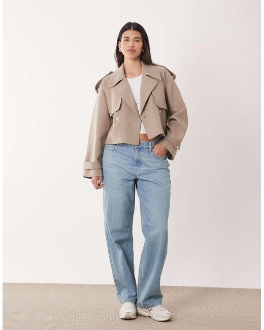 Gina Tricot Natural Cropped Belted Trench Coat