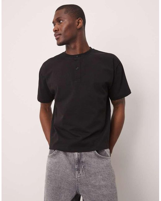Camiseta Negra De Corte Cuadrado Holgado Con Cuello Panadero De Tejido Grueso De ASOS de hombre de color Green