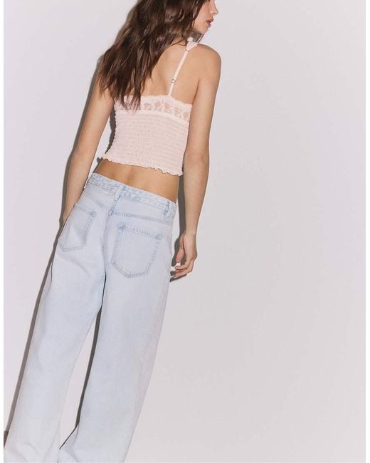 Stradivarius Pink Smocked Lace Lingerie Top