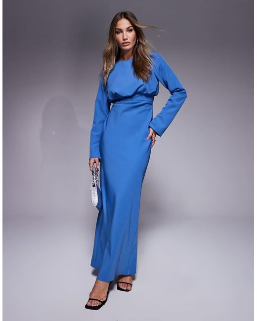chinese dress ladies Rent ASOS EDITION Fine Lace Cami Maxi Dress With Drape Detail In Dark Blue