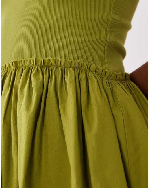 ASOS Green Scoop Ribbed Bodice With Poplin Skirt Mini Dress