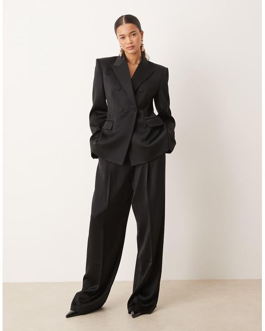 Mango Black Gilda Satin Look Tailored Blazer