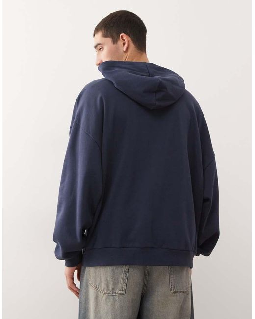 Collusion Blue Boxy Oversized Logo Hoodie With Piping for men