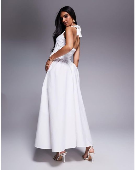 Aria Cove Gray Scoop Halterneck Drop Waist Maxi Dress