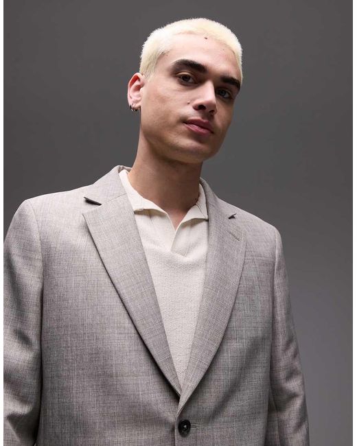 Topman Gray Relaxed Textured Suit Jacket for men