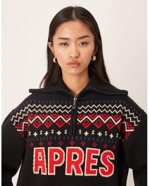 ASOS Red – norwegerpullover mit ski-slogan und kurzem reißverschluss