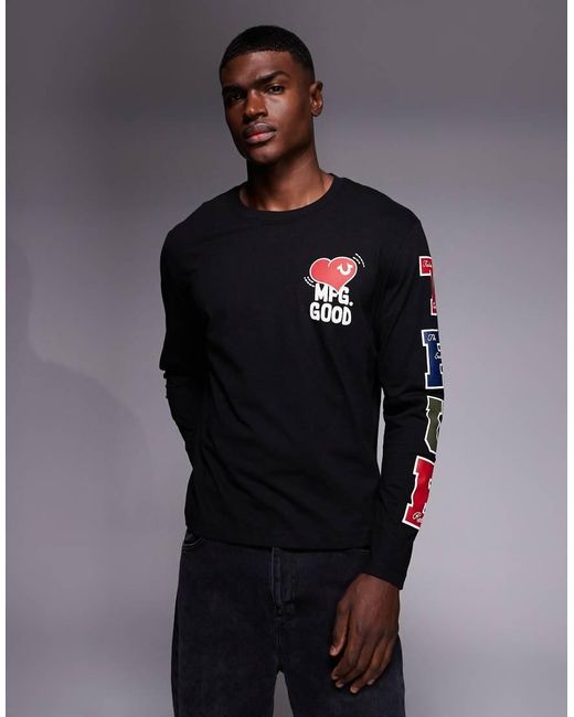True Religion Blue Long Sleeve Graphic Logo T-Shirt With Sleeve Print for men