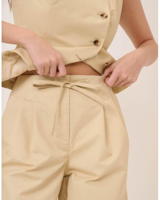 Nobody's Child Natural Cotton Tailored Barrel Leg Pants