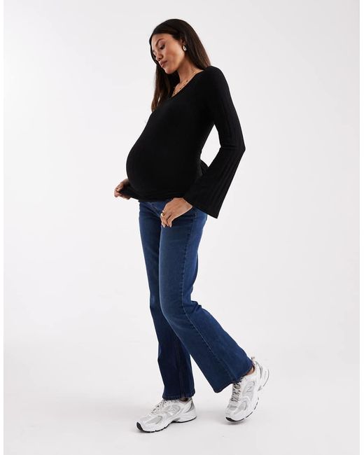 Mama.licious Blue Mamalicious Maternity Flared Jeans With Soft Over The Bump Band
