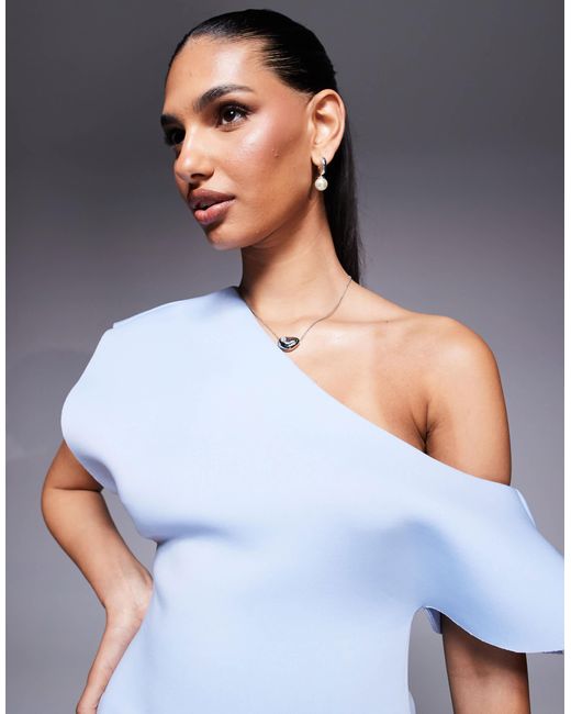 ASOS Blue Fallen Shoulder With Frill Split Detail Maxi Dress