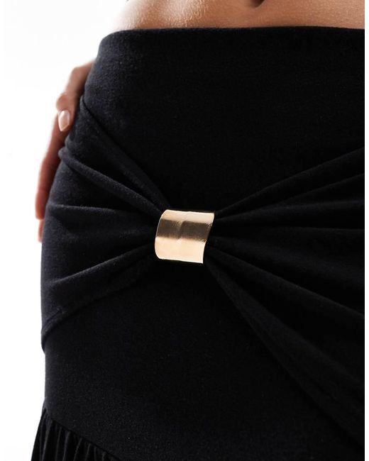 4th & Reckless Black Double Layered Slinky Gold Hardware Detail Thigh Split Maxi Skirt Co-ord